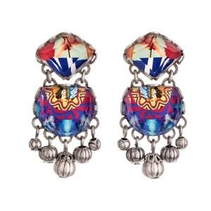 Ayala Bar Vintage Mosaic Dangle Earrings – Colorful Glass & Metal Beads